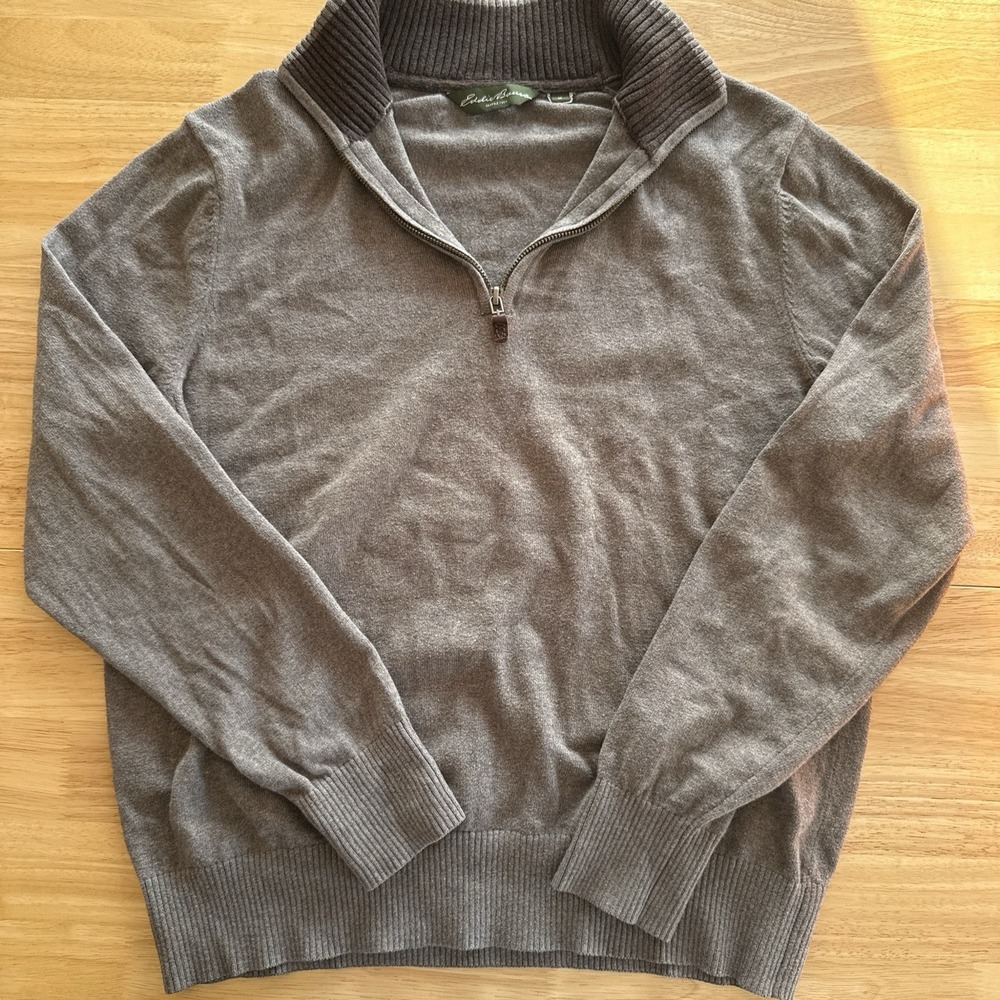 Eddie Bauer Men's M Pullover Cotton/Cashmere 1/4 Zip Sweater Caribou Tan Beige‎